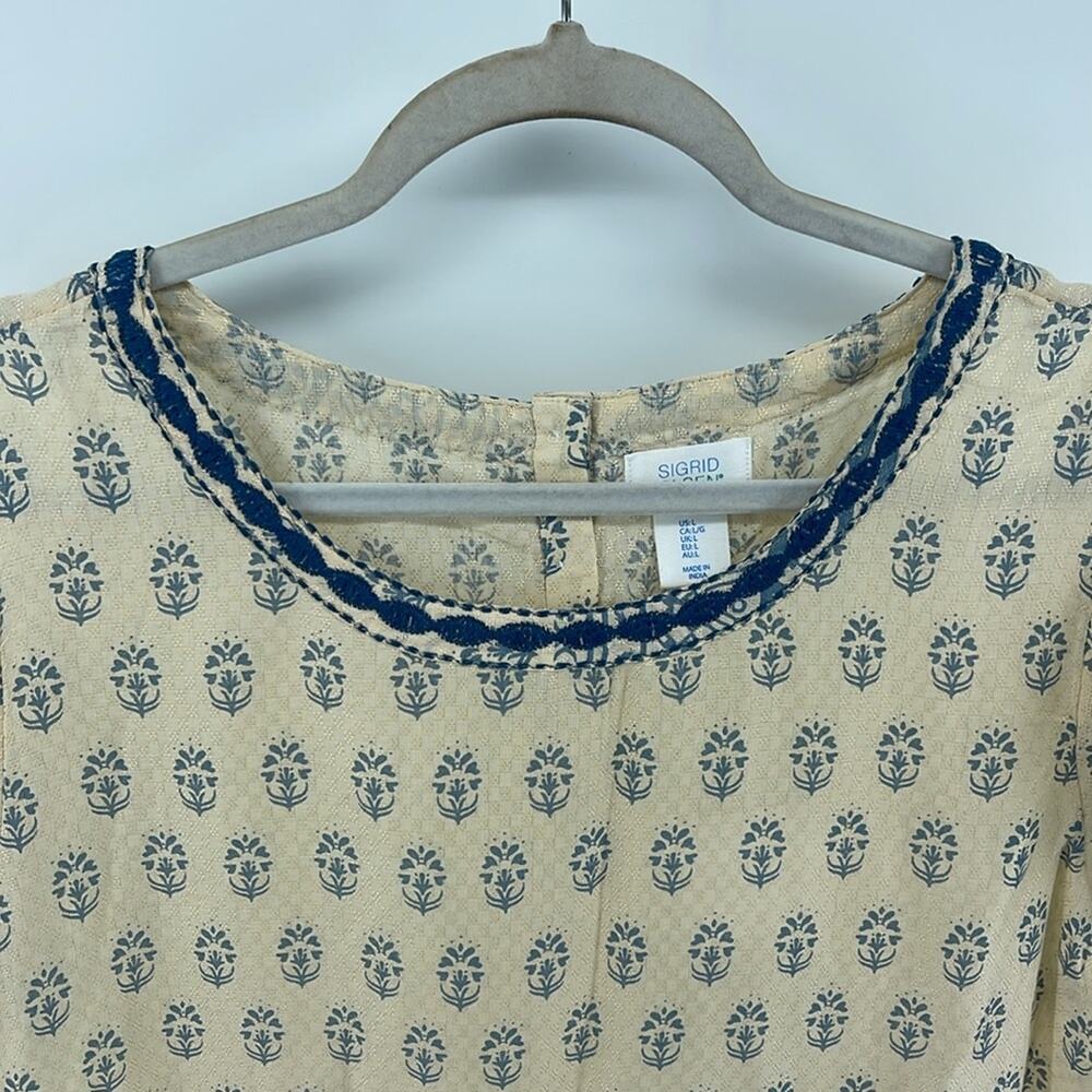 NWT Sigrid Olsen 100% modal printed scoop neck short sleeve peplum top sz L - Picture 2 of 6